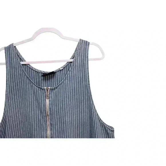 Vintage Chambray Denim Dress Size 20 Jumper Striped 90s Y2K Grunge Half Zip - Picture 3 of 11